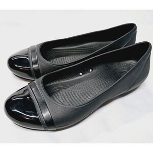 Crocs 12300 Patent Cap Toe Ballet Slip On Mary Jane Shoes Sandals  Size 7 Black